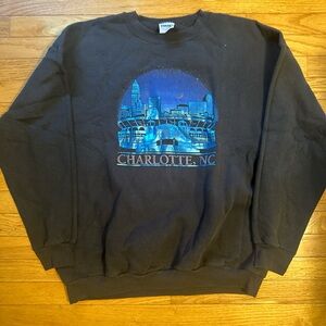 Oversized Black Crewneck Sweater with Blue Graphic (runs a size big)